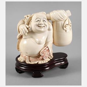 Große Elfenbeinschnitzerei Glücksbuddha