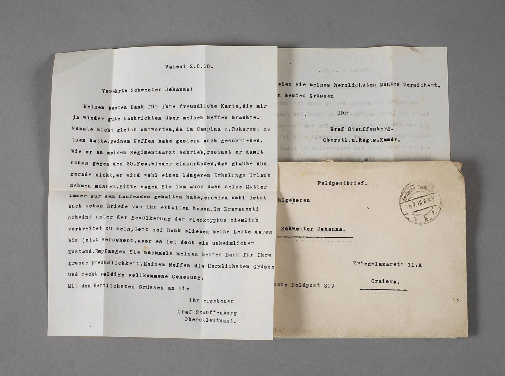 Zwei Feldpostbriefe Graf Berthold Schenk von Stauffenberg