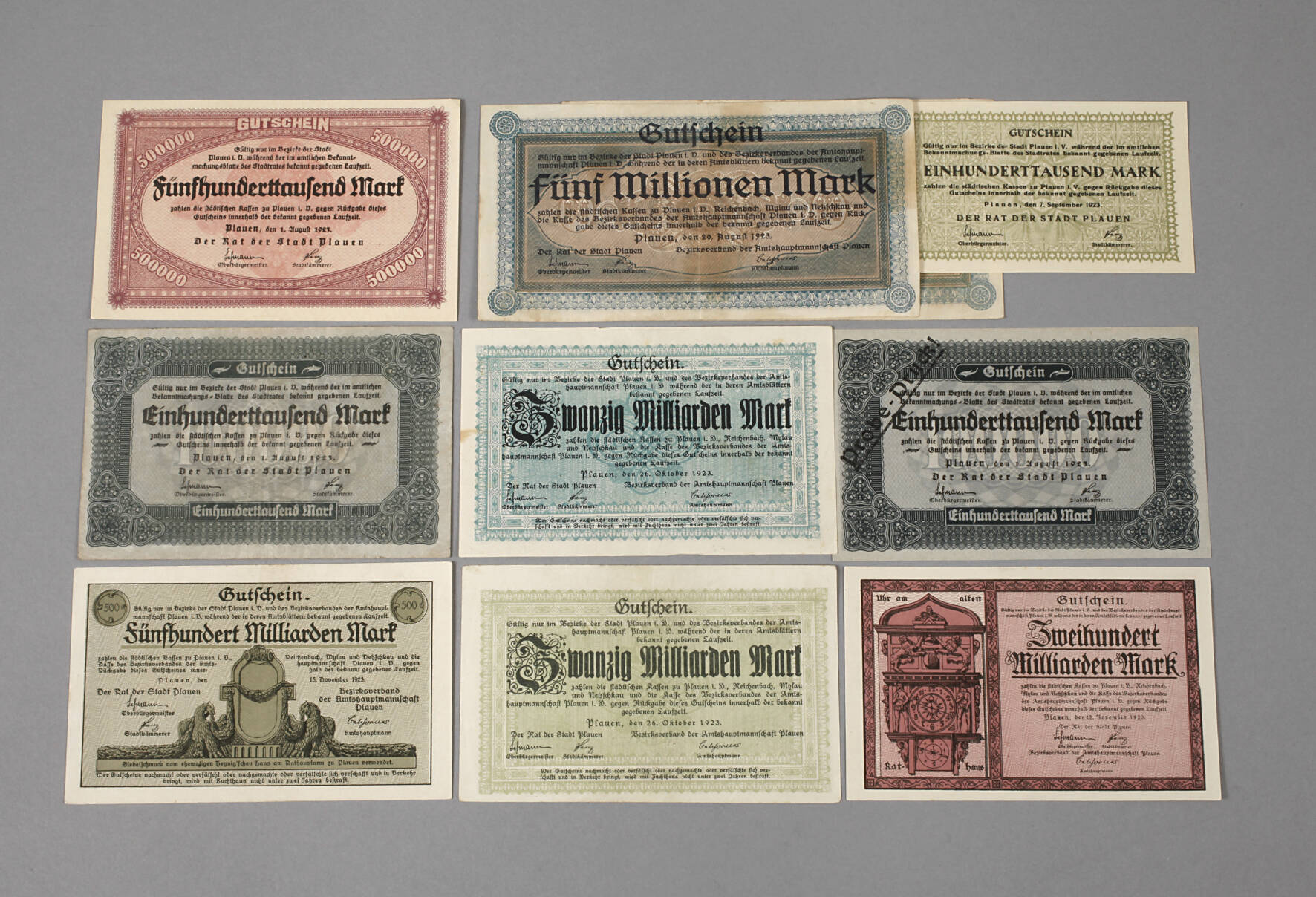 Zehn Ersatzgeldscheine der Stadt Plauen
