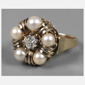 Damenring mit Perlen und Diamant