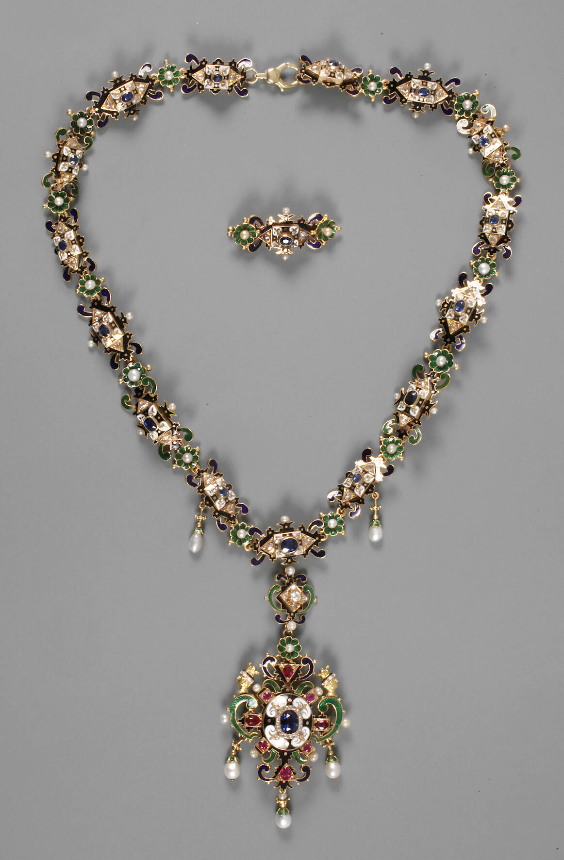 Prachtvolles Historismuscollier mit Steinbesatz