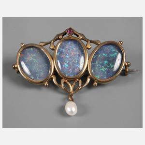 Brosche mit Edelopaltripletten