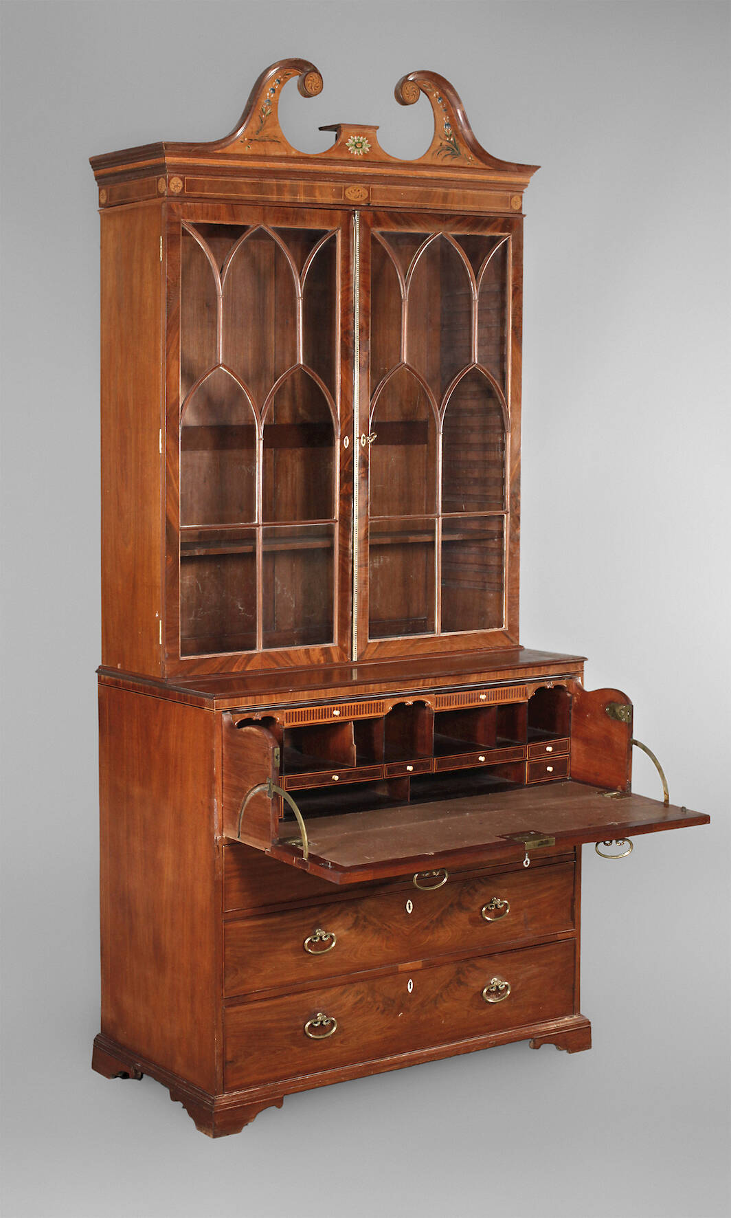 Sekretär mit Vitrinenaufsatz