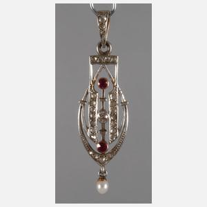 Jugendstilanhänger mit Diamanten und Rubinen