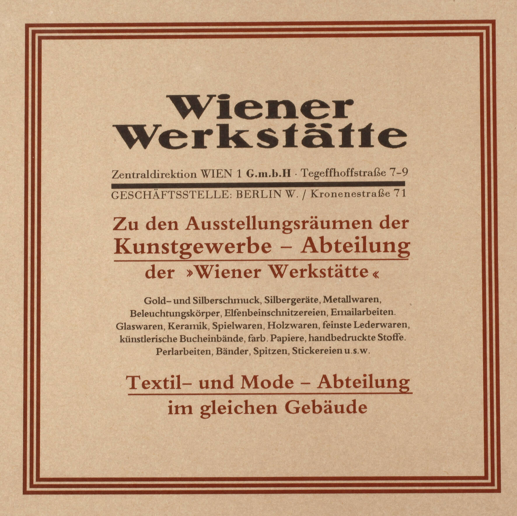 Werbeanzeige Wiener Werkstätte