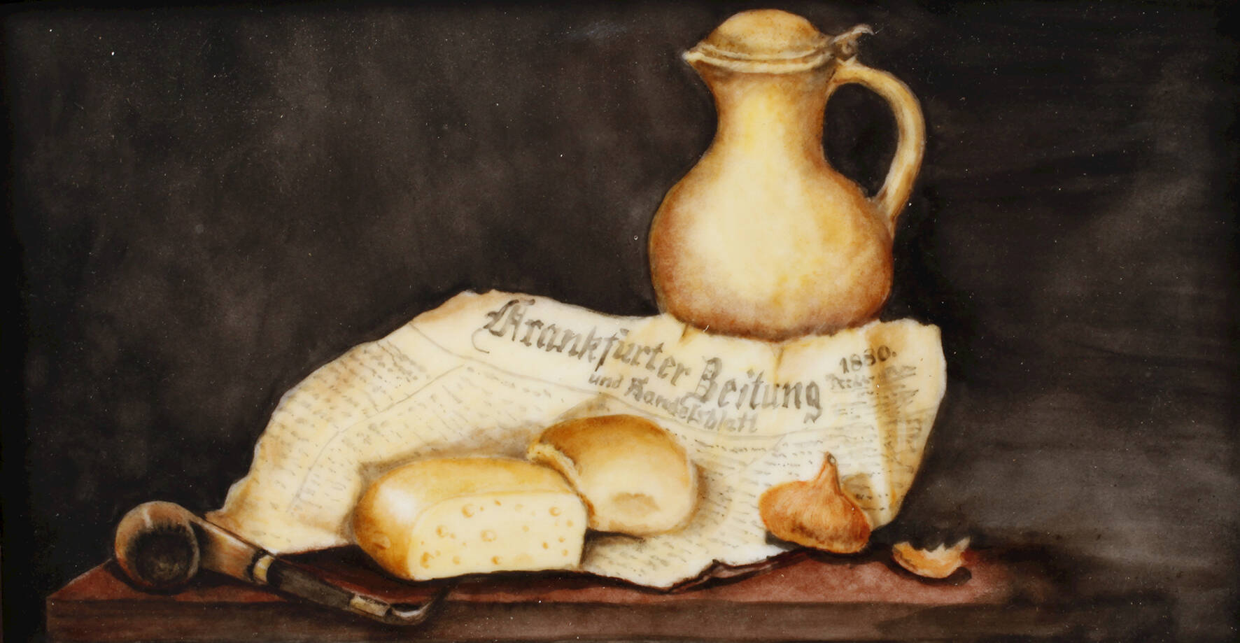 Bildplatte Stillleben mit Frankfurter Zeitung