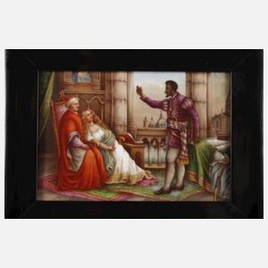 Zwei Porzellanbildplatten mit Szenen aus Shakespeares Othello