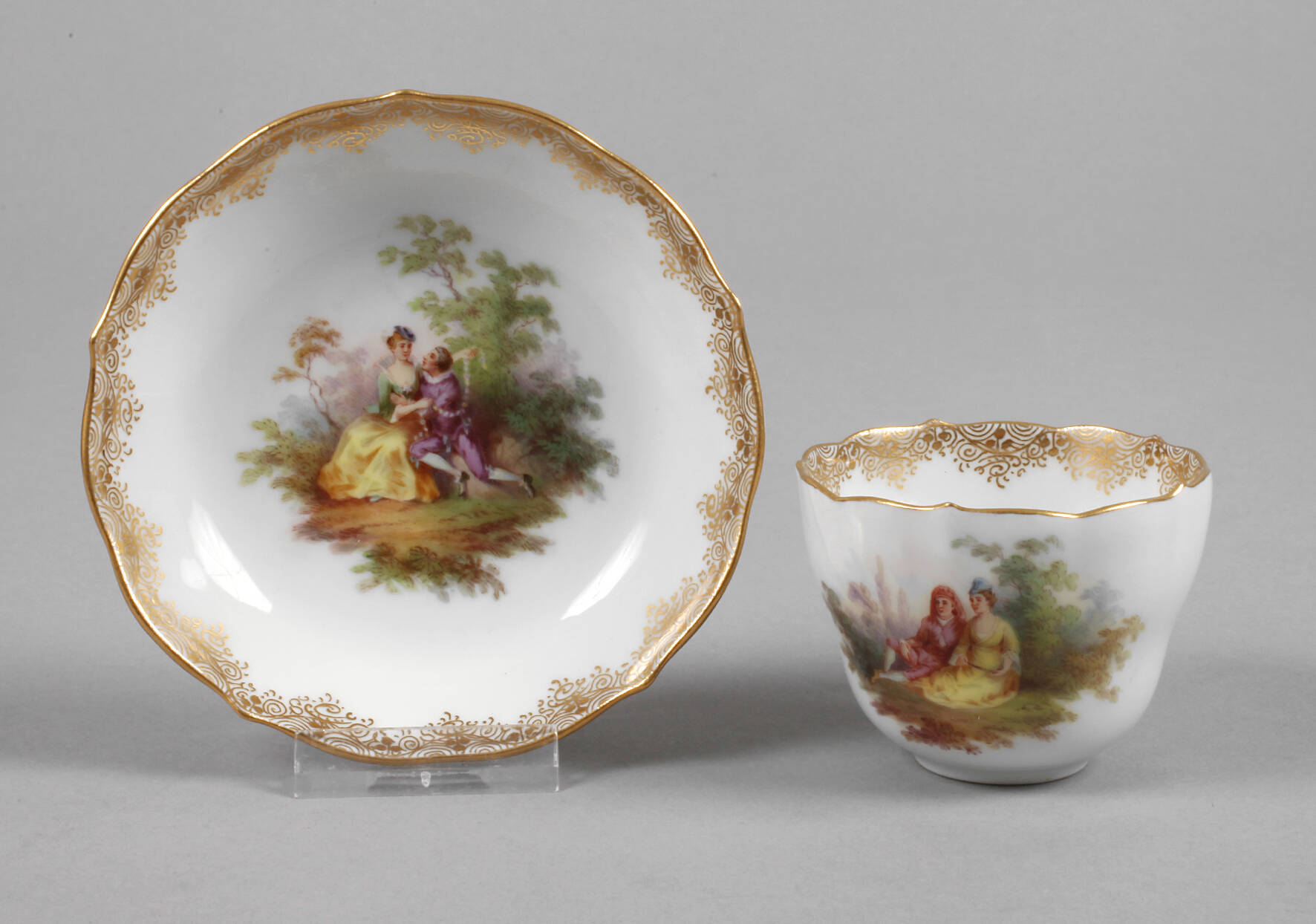 Meissen Mokkatasse Watteaumalerei