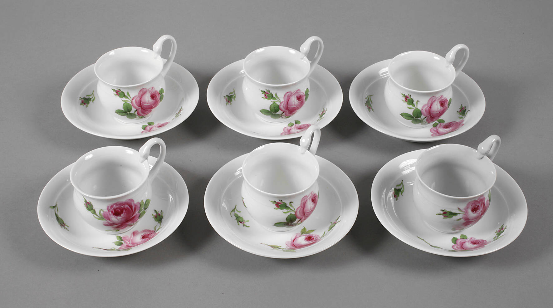 Meissen sechs Kaffeetassen "Rote Rose"