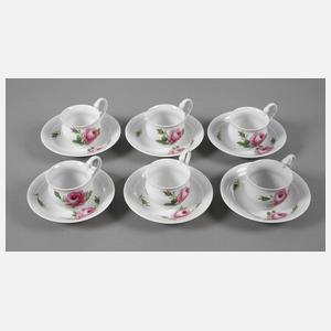 Meissen sechs Kaffeetassen "Rote Rose"