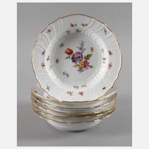 Meissen sechs Suppenteller mit Insektenmalerei