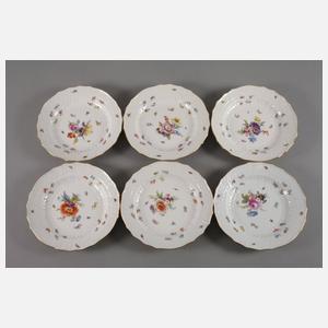 Meissen sechs Speiseteller mit Insektenmalerei