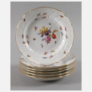 Meissen sechs Speiseteller mit Insektenmalerei