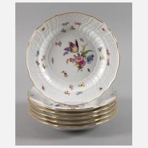 Meissen sechs Speiseteller mit Insektenmalerei