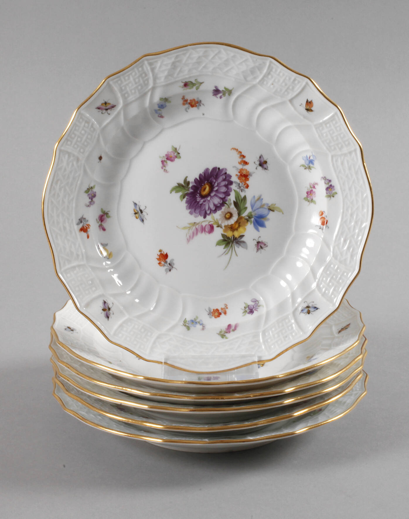 Meissen sechs Abendbrotteller mit Insektenmalerei