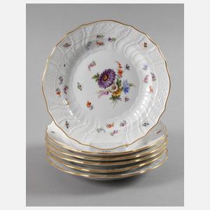 Meissen sechs Abendbrotteller mit Insektenmalerei