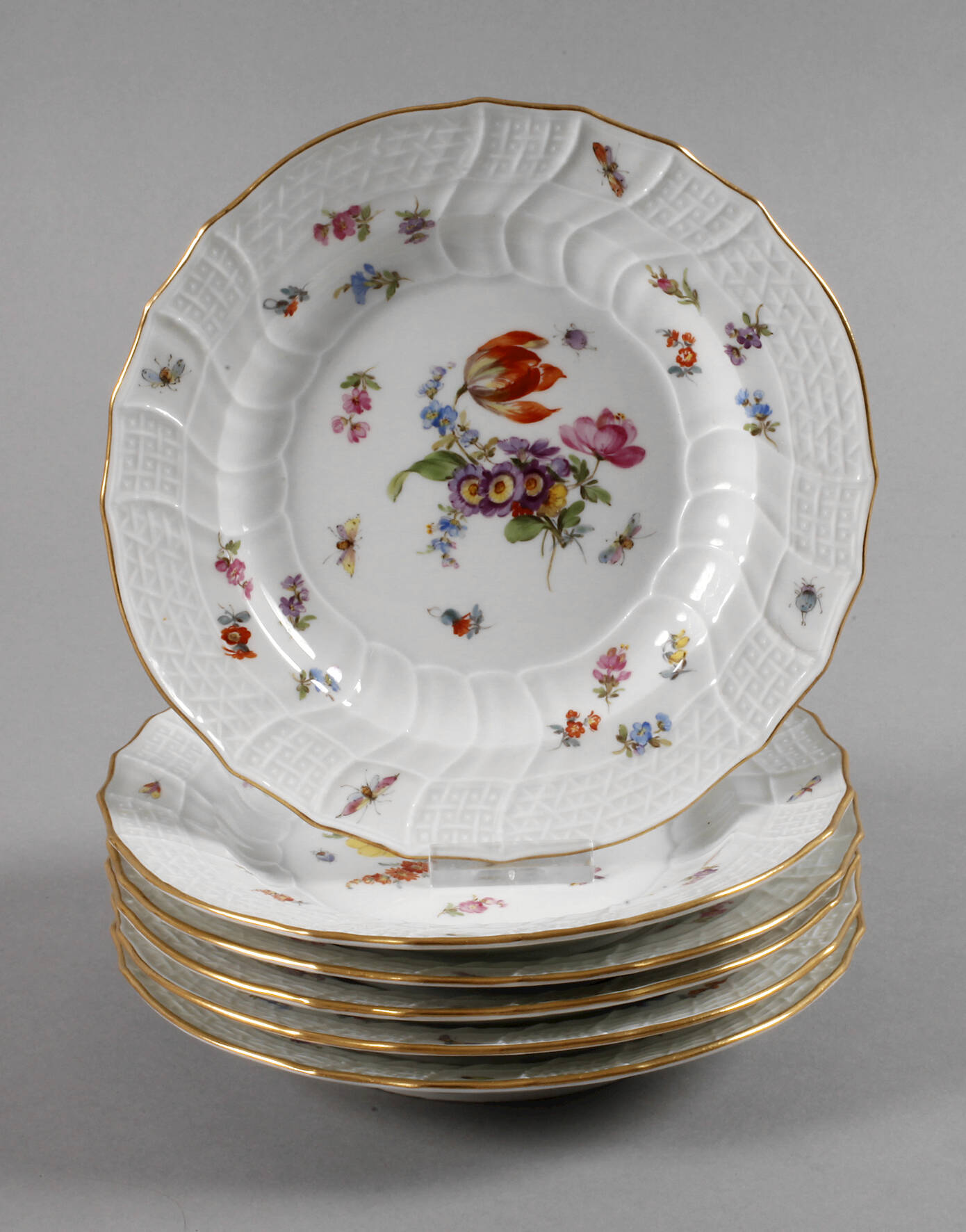 Meissen sechs Salatteller mit Insektenmalerei