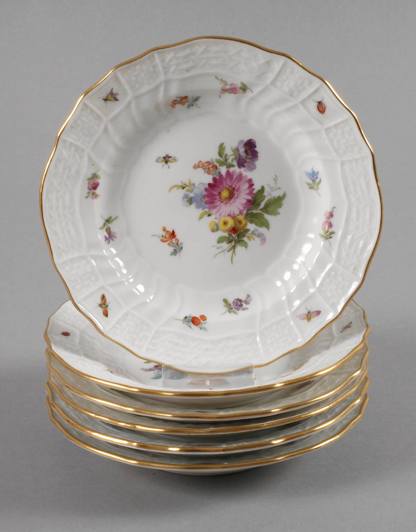 Meissen sechs Dessertteller mit Insektenmalerei