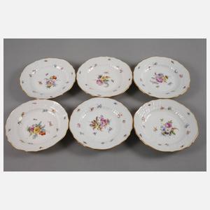 Meissen sechs Dessertteller mit Insektenmalerei