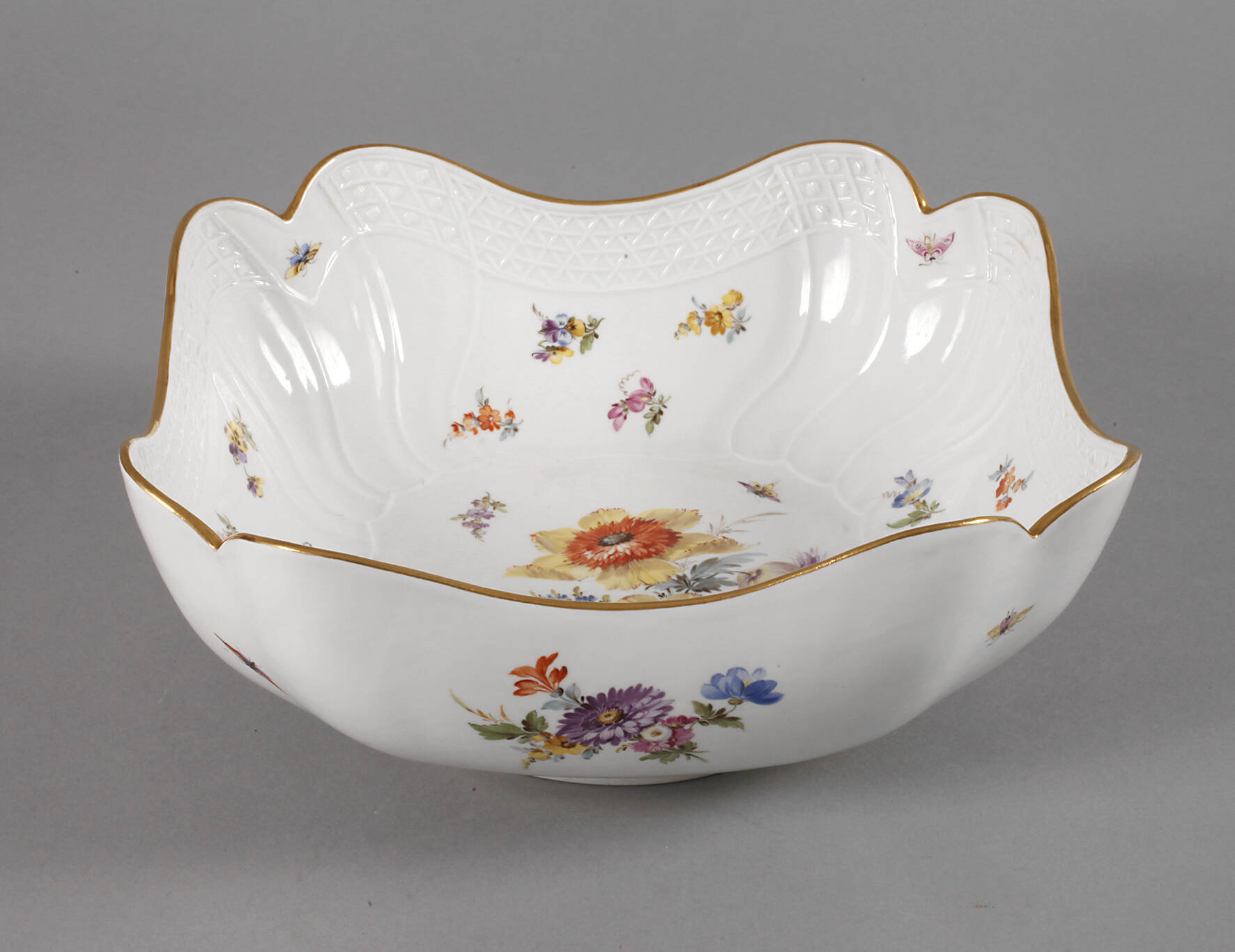 Meissen quadratische Schüssel mit Insektenmalerei