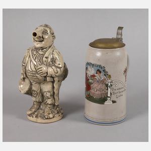 Werbeflasche und Jugendstilkrug