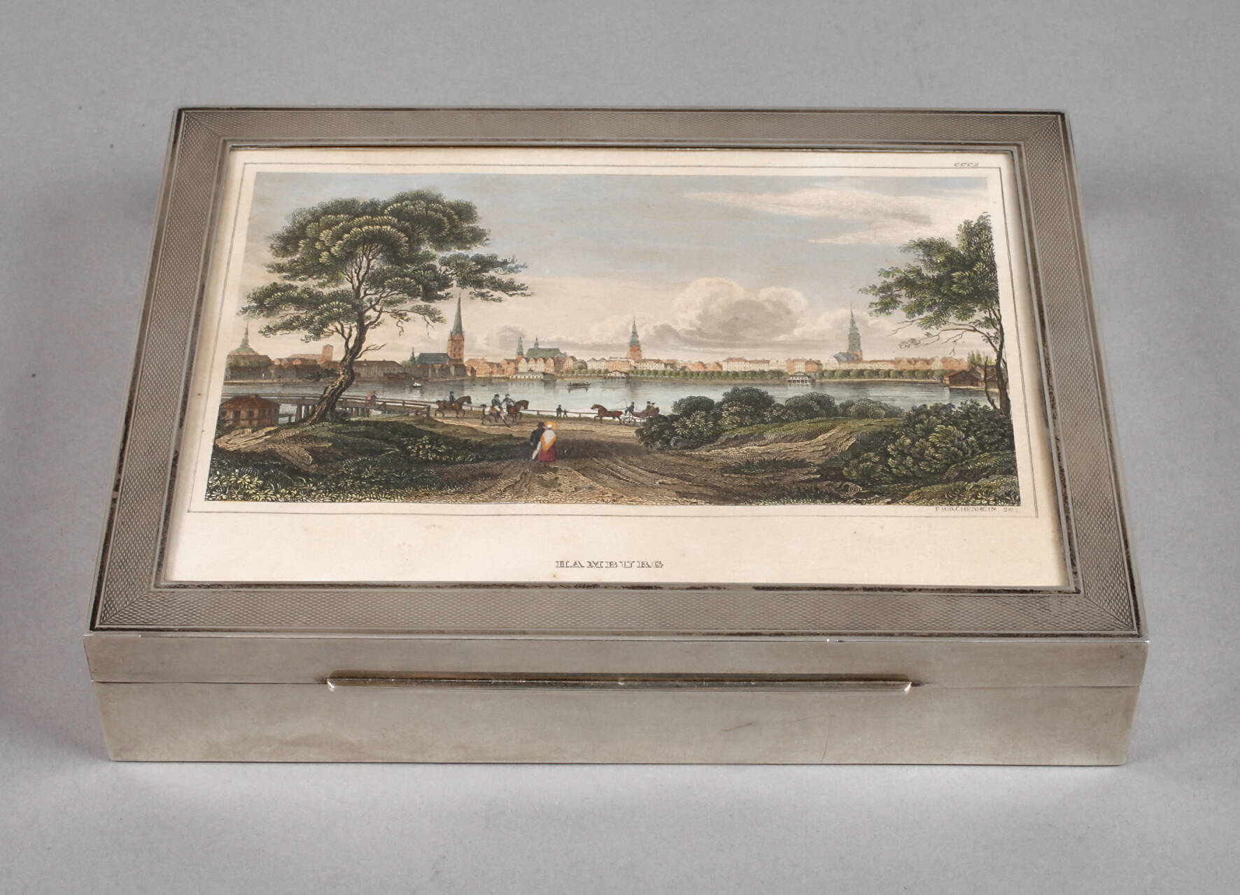 Humidor Silber mit Stich von Hamburg