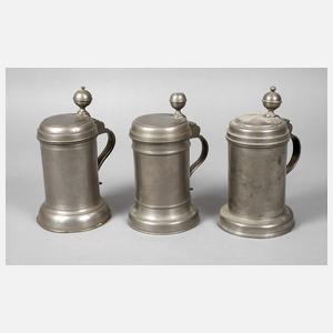 Drei Walzenkrüge Zinn