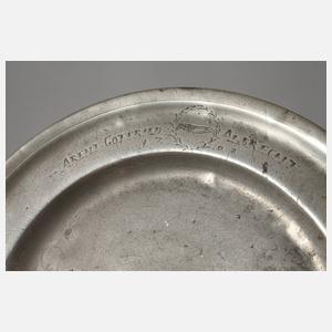 Große Zinnplatte eines Webers 1708