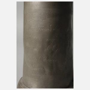 Drei Walzenkrüge Biedermeier Zinn