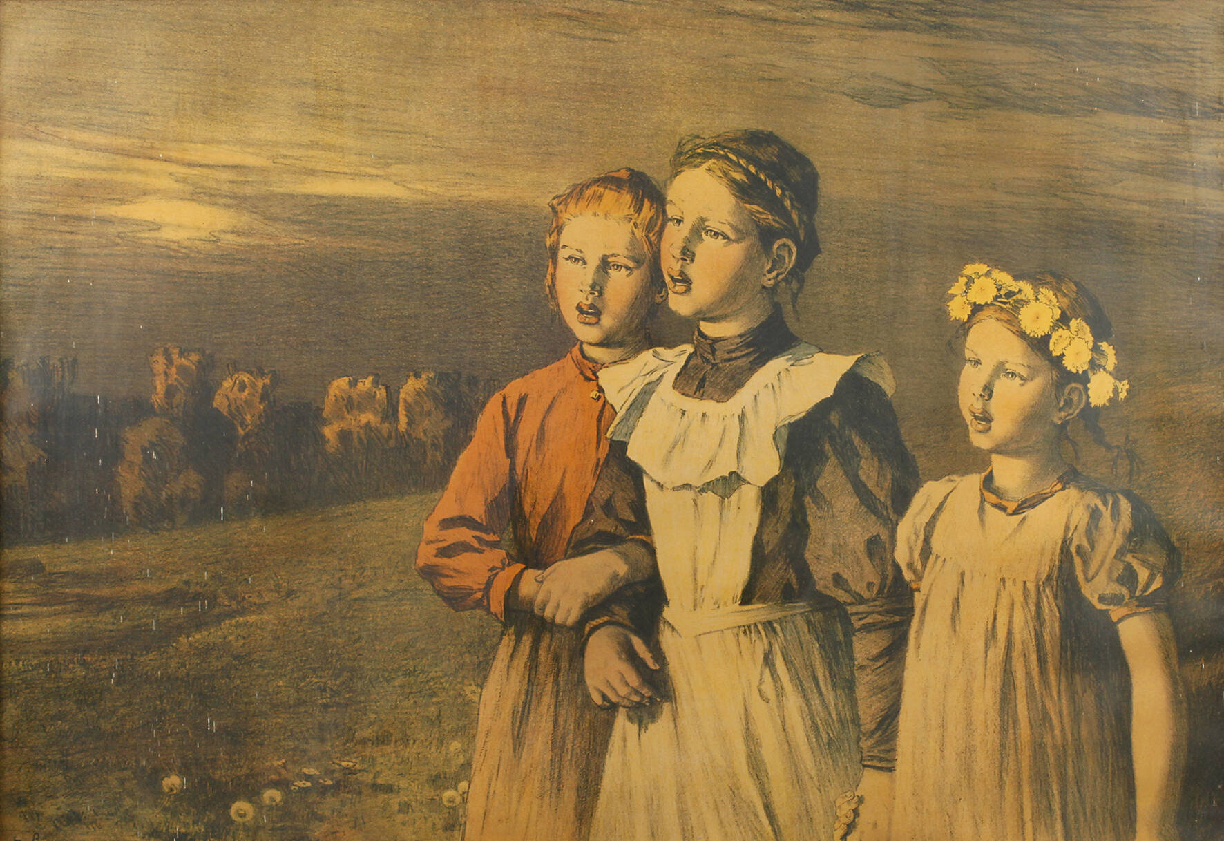 Berthold Genzmer, Drei Mädchen in Sommerlandschaft