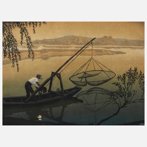 Prof. Hugo Noske, Fischer im Boot