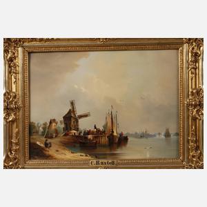 Anton Castell, Flusslandschaft mit Windmühlen