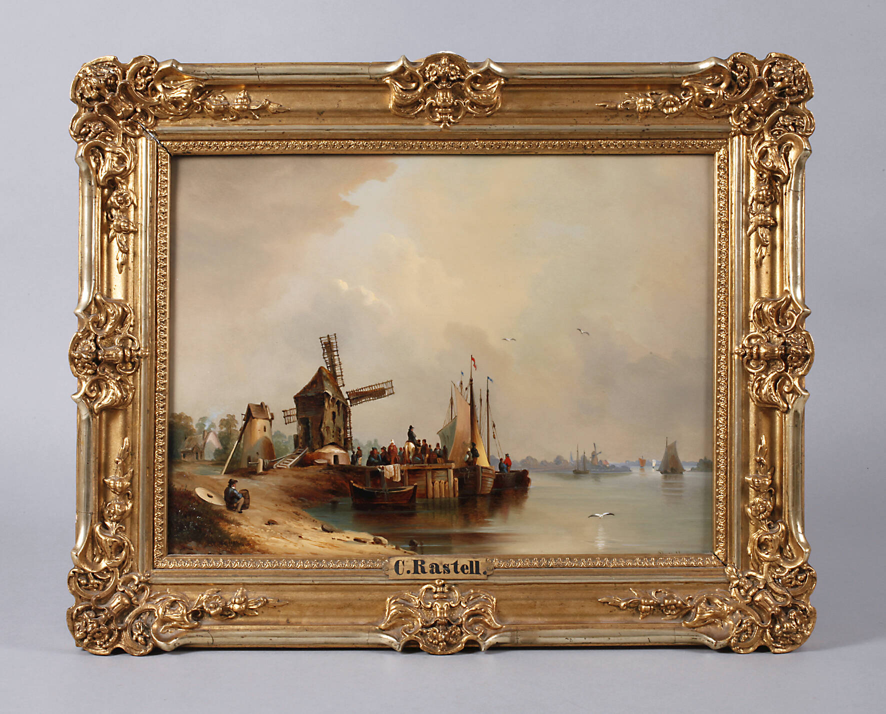 Anton Castell, Flusslandschaft mit Windmühlen