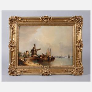 Anton Castell, Flusslandschaft mit Windmühlen