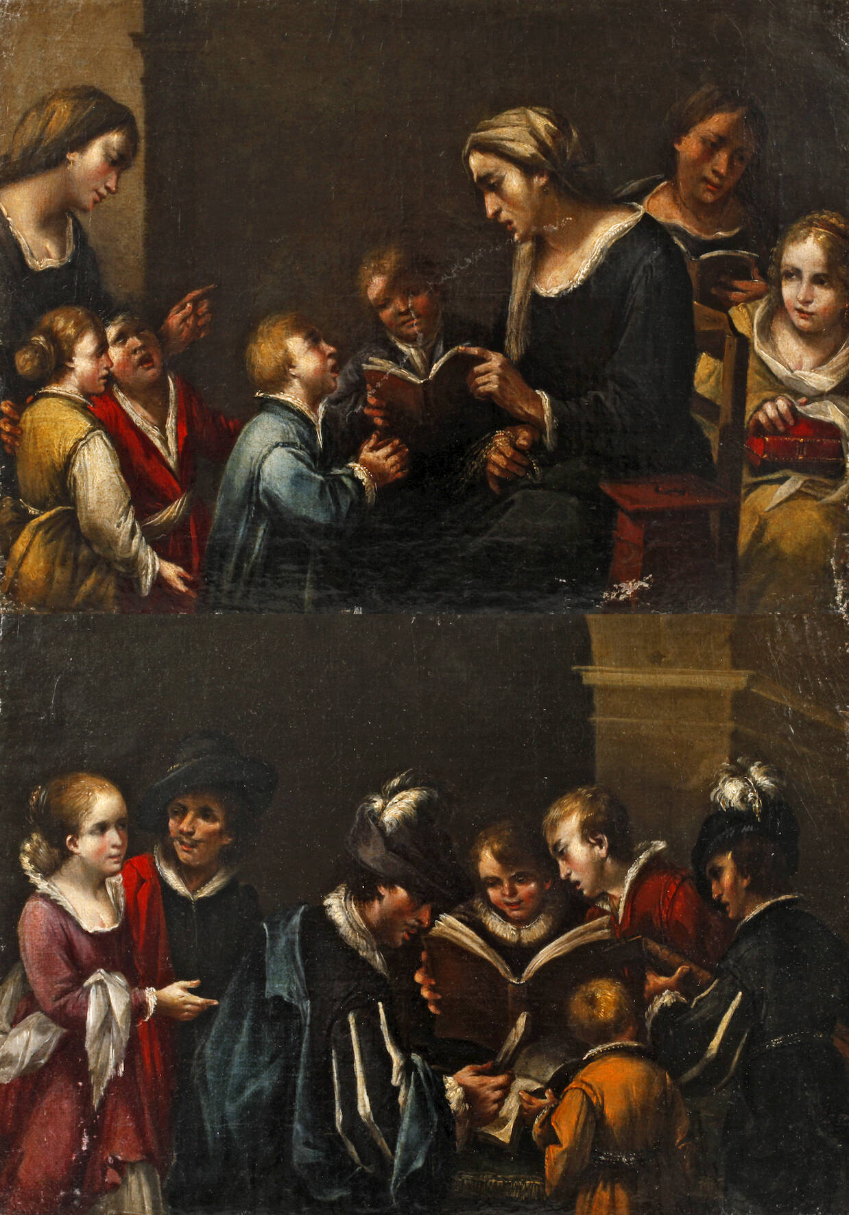 Paar Barockbilder "Gesangsunterricht"