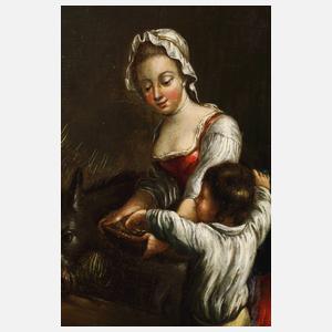 Magd mit Kind im Stall