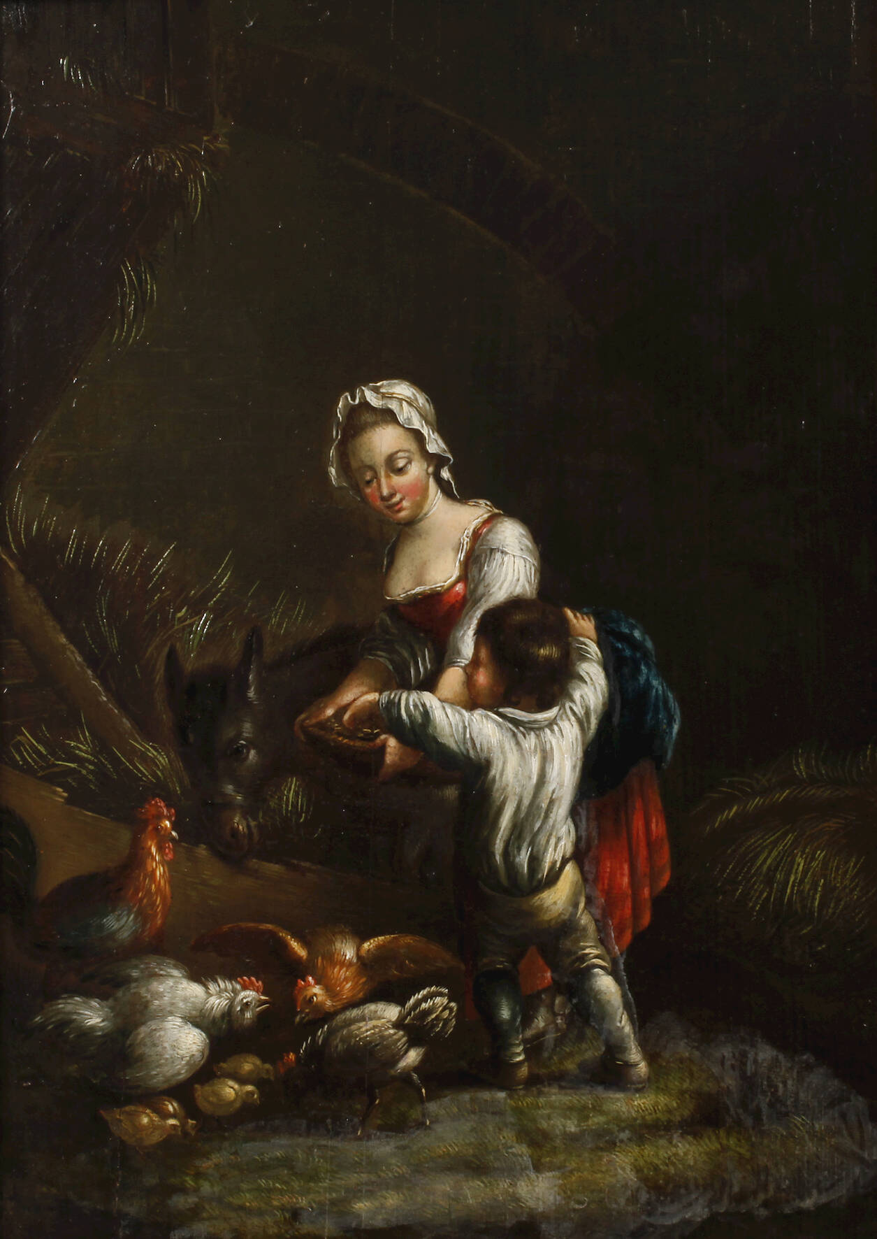 Magd mit Kind im Stall