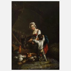 Magd mit Kind im Stall