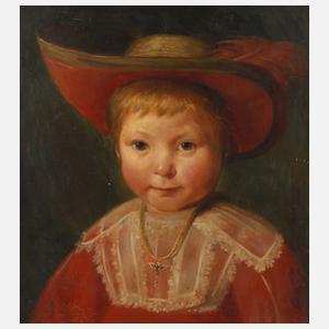 "Kind mit rot gefüttertem Strohhut"