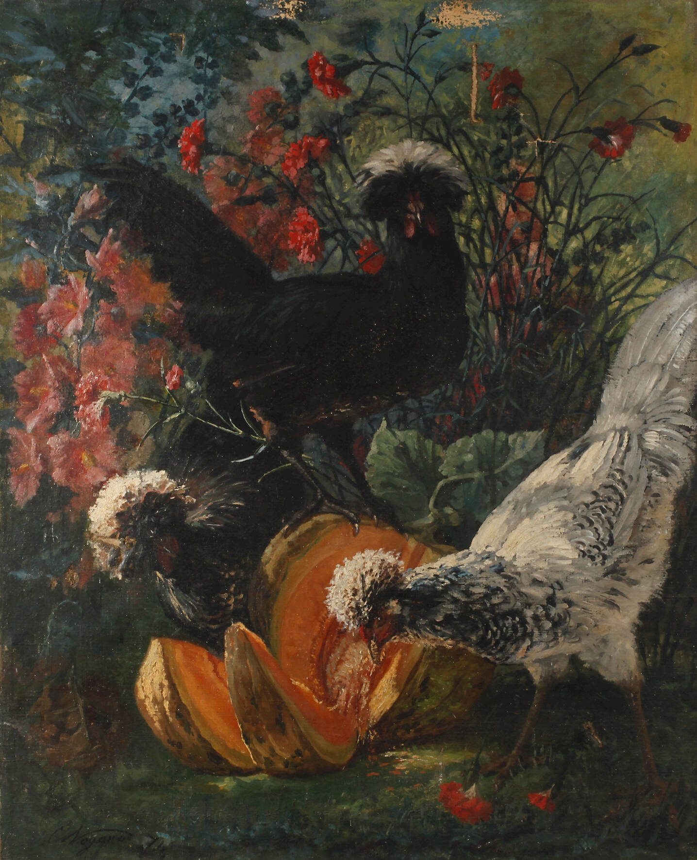 Charles Nogaro, Haubenhühner mit Kürbis und Nelken
