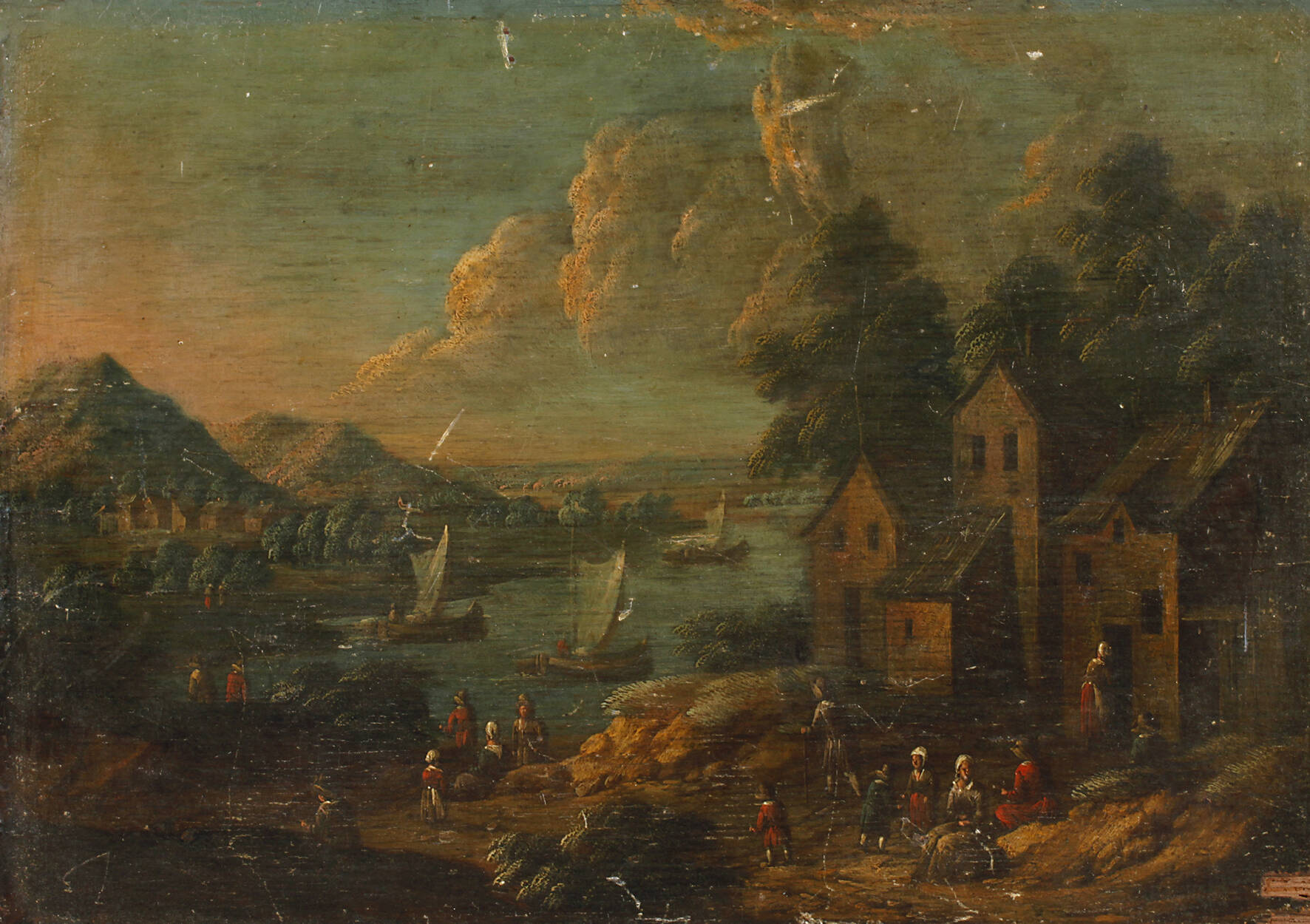 Flusslandschaft mit Schiffen