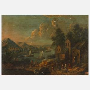 Flusslandschaft mit Schiffen