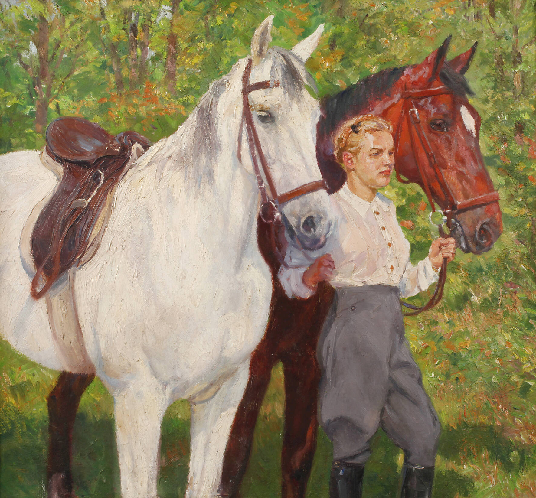 Hellmut Bachrach-Barée, attr., Mädchen mit Pferden