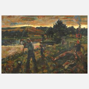 Erich Büttner, Angler in Sommerlandschaft