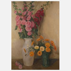 Carl Cohnen, Stillleben mit Stockrosen und Ringelblumen