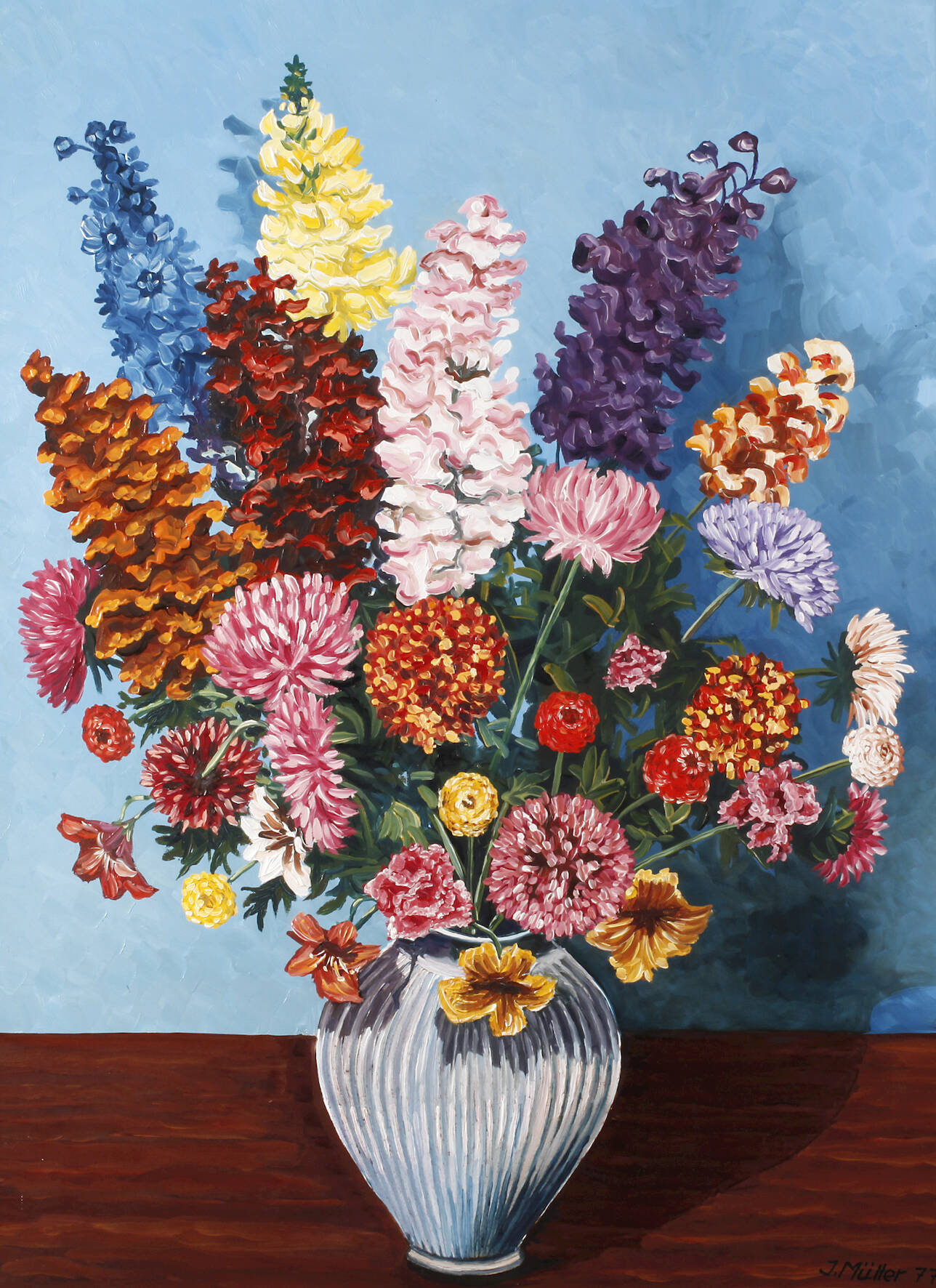 J. Müller, Expressives Blumenstillleben