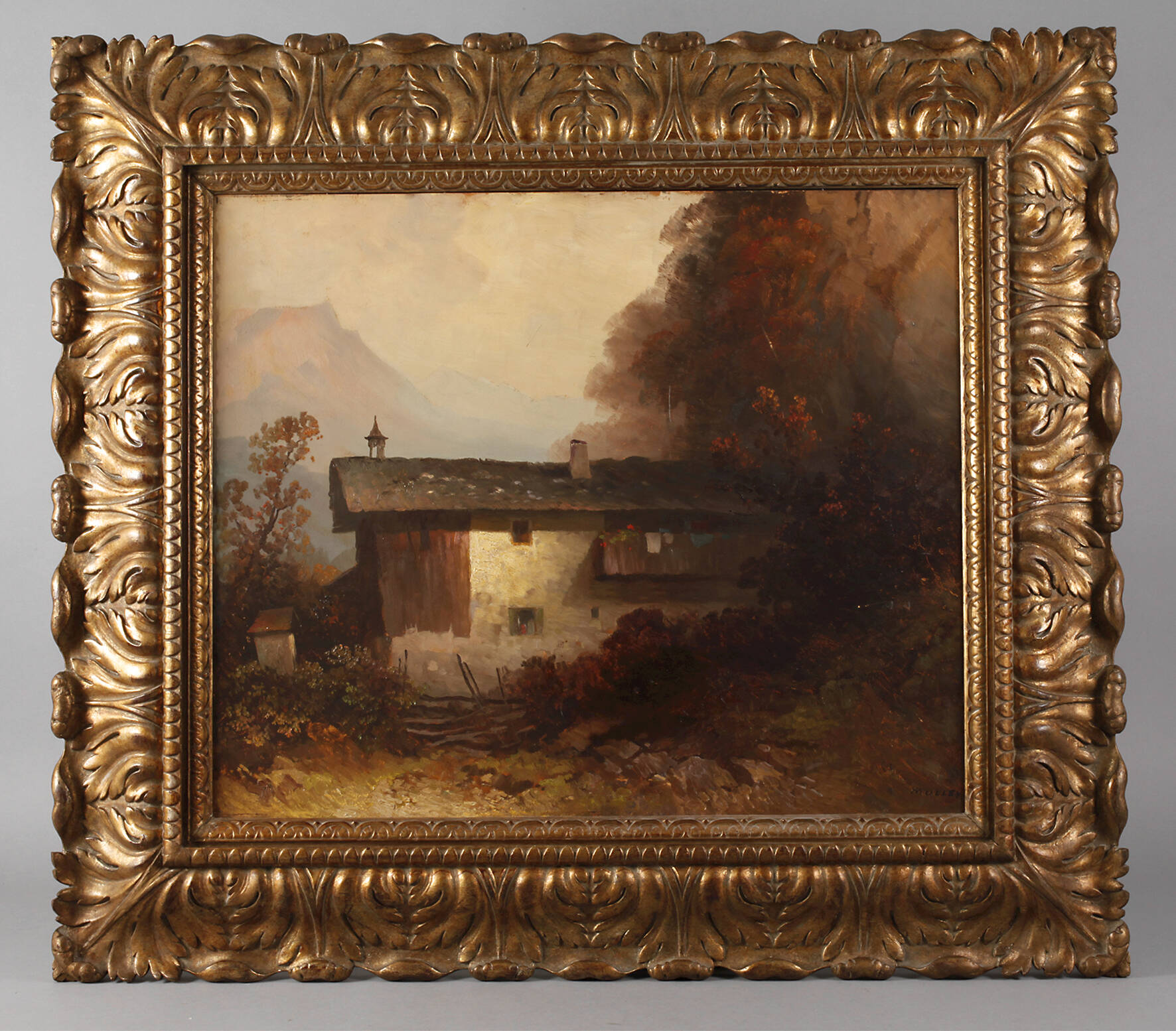 Oskar Mulley, Bauerngehöft im Abendlicht