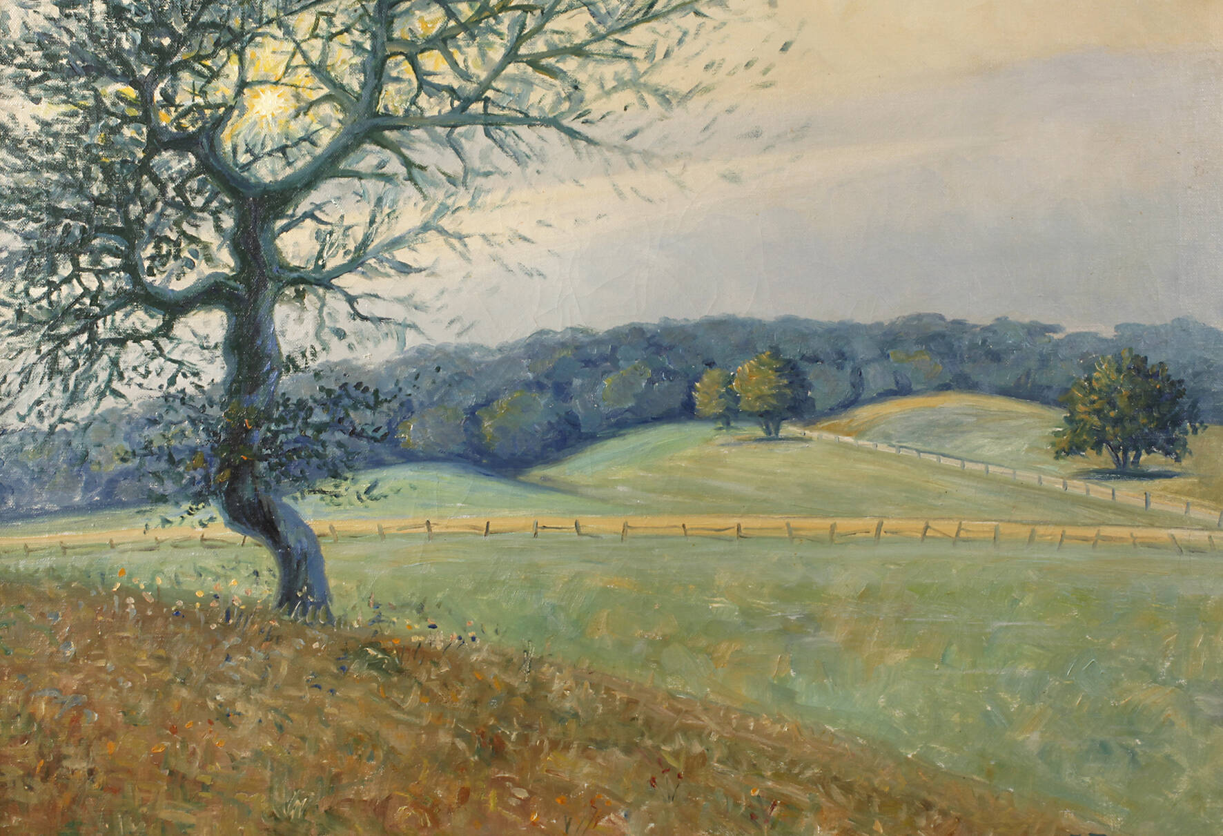 A. Rasmussen, Weite Wiesenlandschaft mit Baum
