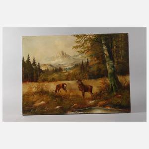 G. Thegtmeier, Hirschwild in Gebirgslandschaft