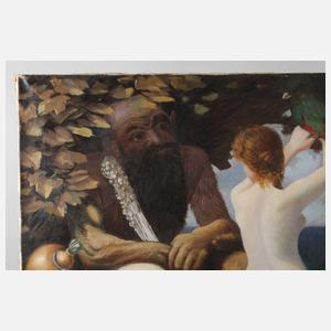 Faun mit Nymphe in paradiesischer Landschaft